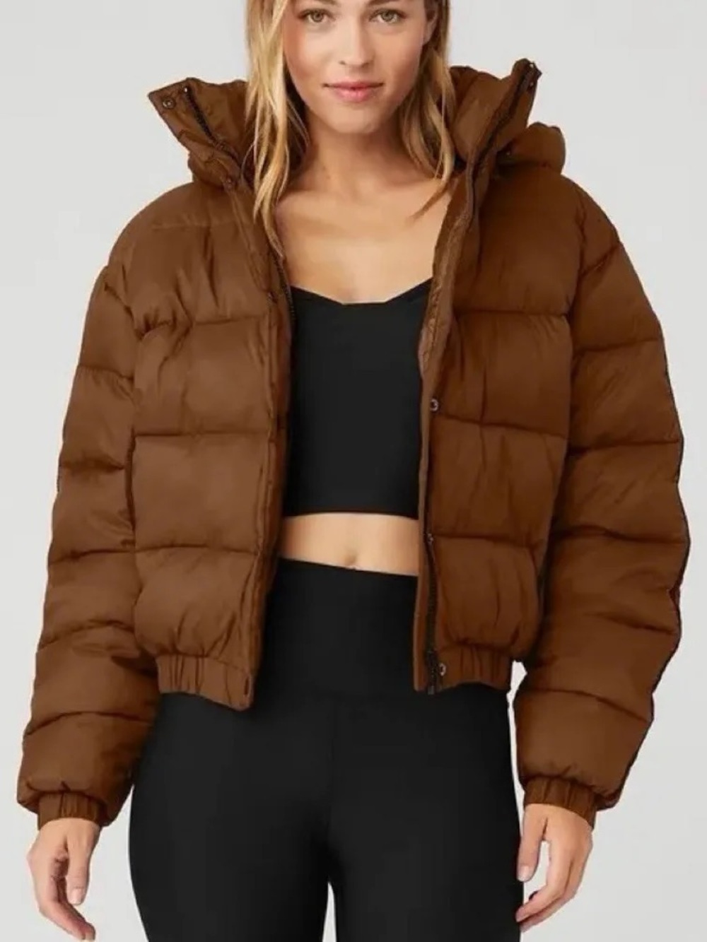 ALO Yoga Cropped Puffer Jacket in Dark Brown